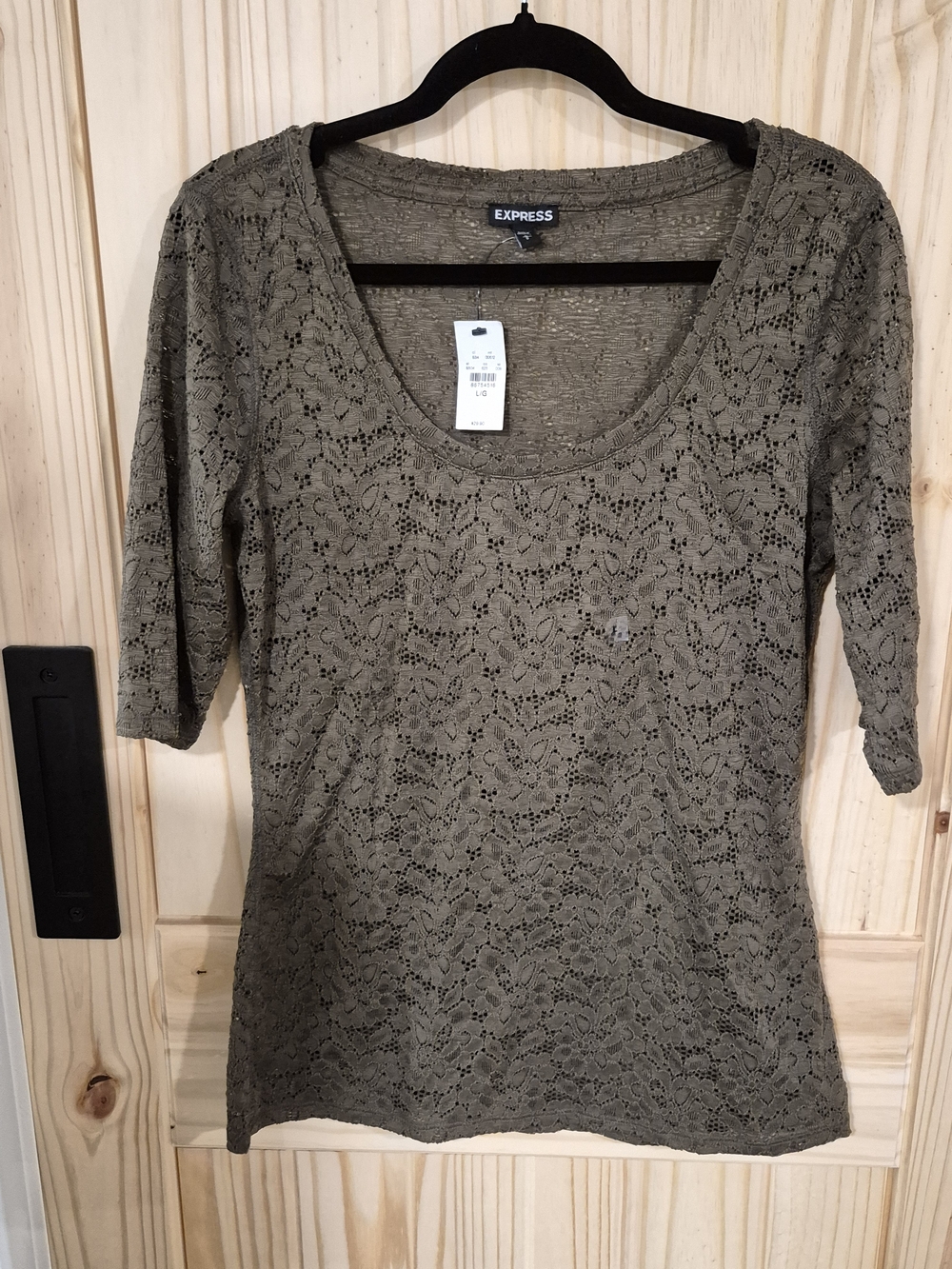 Express Women's Olive Lace Scoop Neck Top